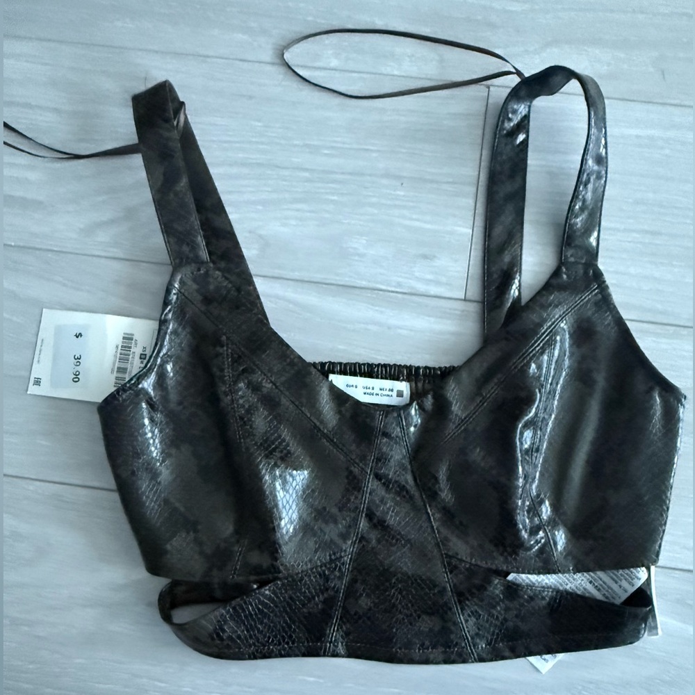 Zara Black Faux Leather Crop Top
